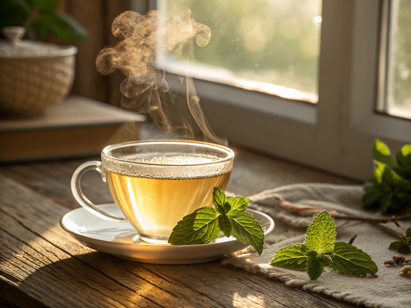 Økologisk urtete i en smuk kop